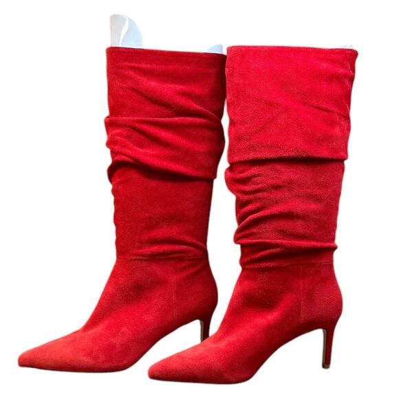 Dune London Suede Slouchy Dress Boots Red Size 7 Stiletto Pull On New W/O Box - Picture 5 of 10